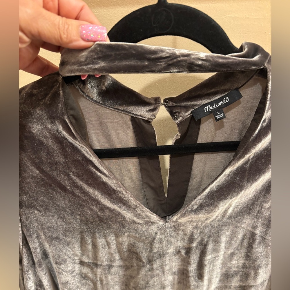 Madewell Crushed Velvet Choker Top Tunic In Ash Gray Size Large - Picture 4 of 11
